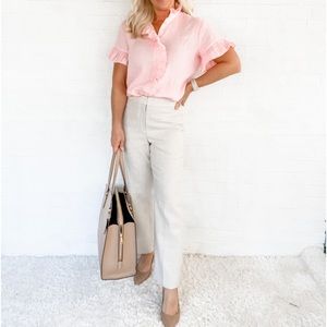 NWT J. Crew Ruffle “Cottage Top” Linen Button Up - Pink - 6